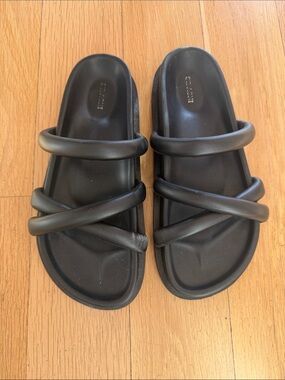 St. Agni Black Padded-Strap Slide Sandals